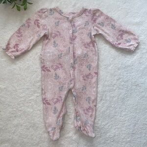 Laura Ashley 6-9M Pink Floral Ruffle Footie EUC